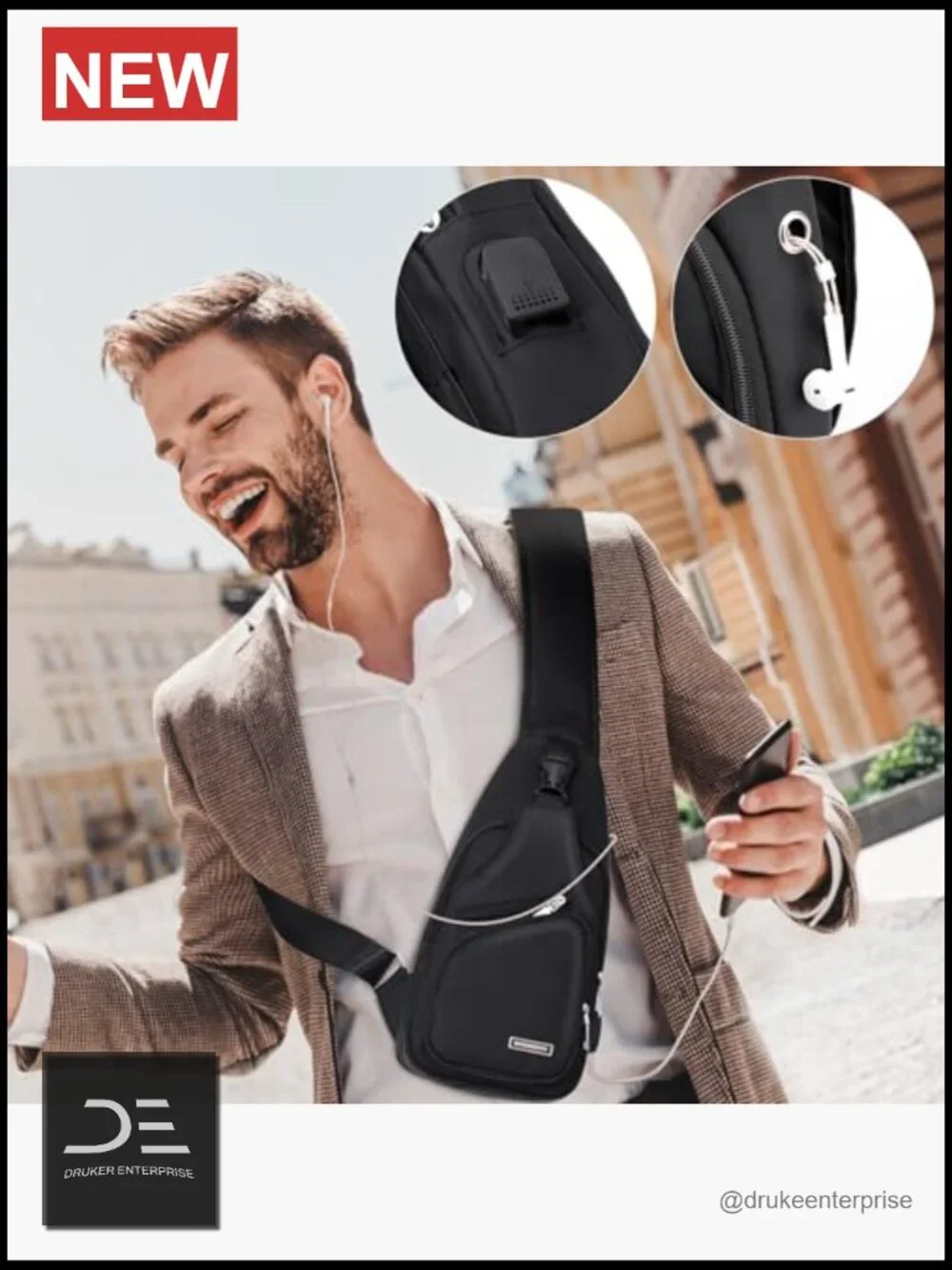 Men's PU Leather Crossbody Sling Bag Waterproof Daypack